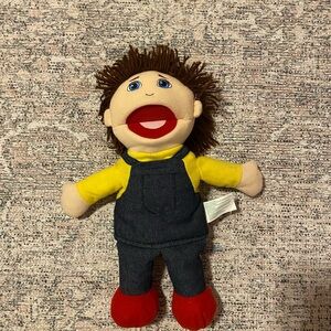 Plush Puppet with Red Shoes and Yellow Shirt